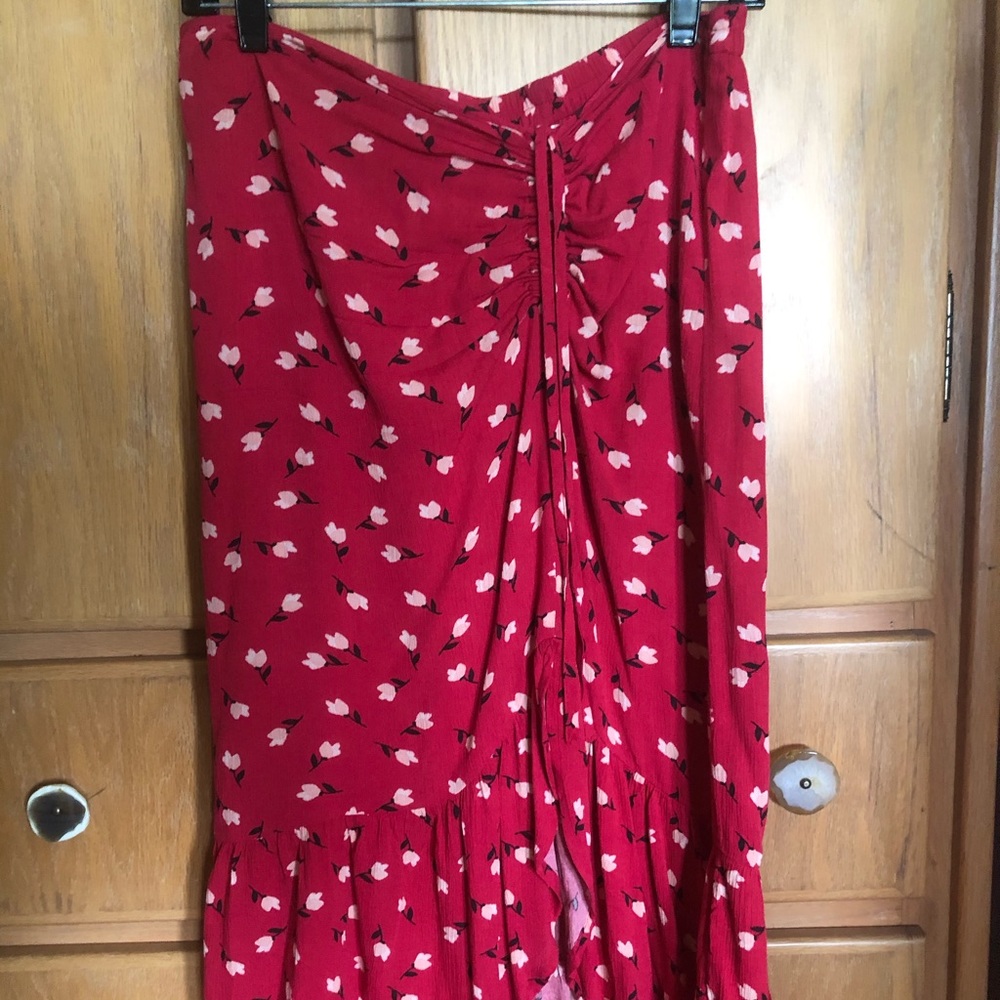 Red Wrap Midi Skirt